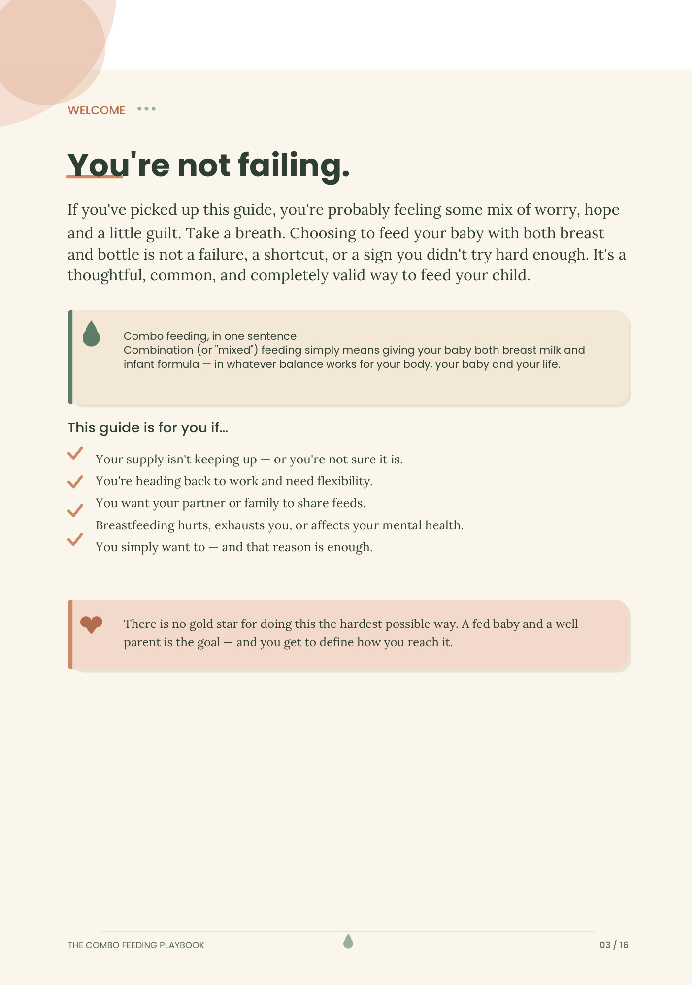 Sample page from The Combo Feeding Guide showing how to introduce a bottle while protecting milk supply.